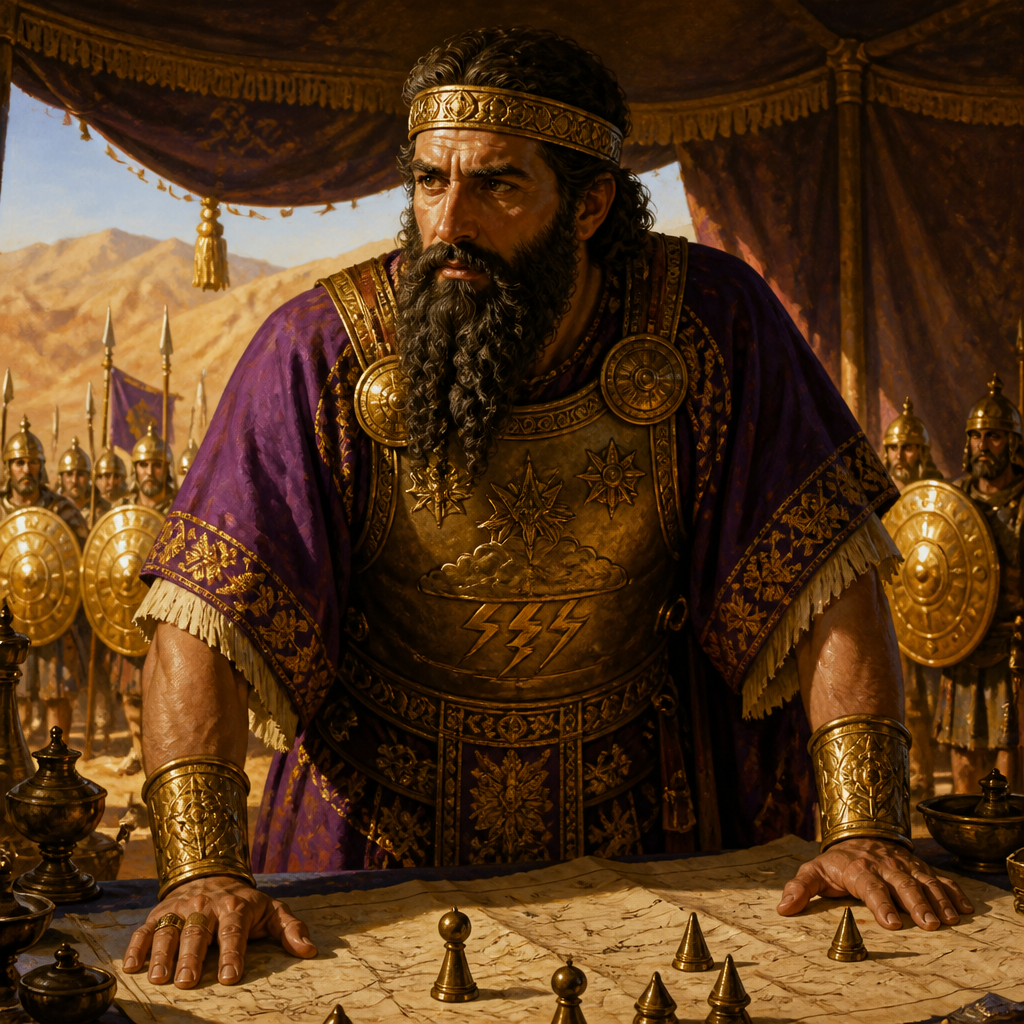 Oil-painting style portrait of Hadadezer, King of Zobah who fought King David for control of the Euphrates region