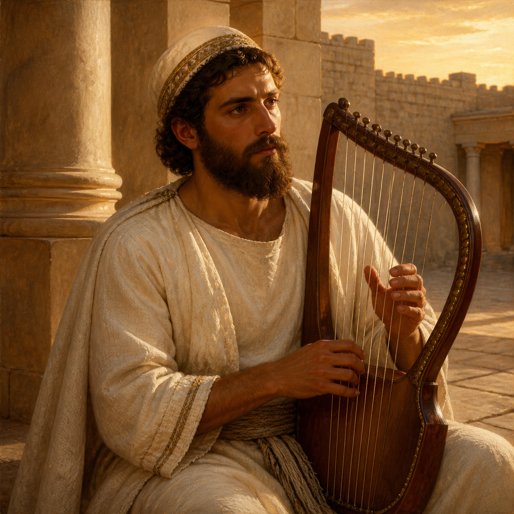 Oil-painting style portrait of Hashabiah, Levite of the United Monarchy, Levite musician who led the twelfth division of sanctuary music under King David