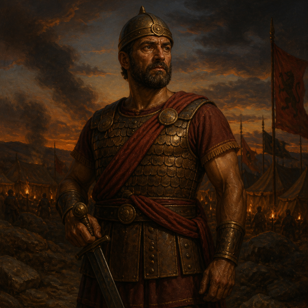 Oil-painting style portrait of Helez the Pelonite, Mighty Man of David, Mighty Man of King David who commanded the seventh division of the army