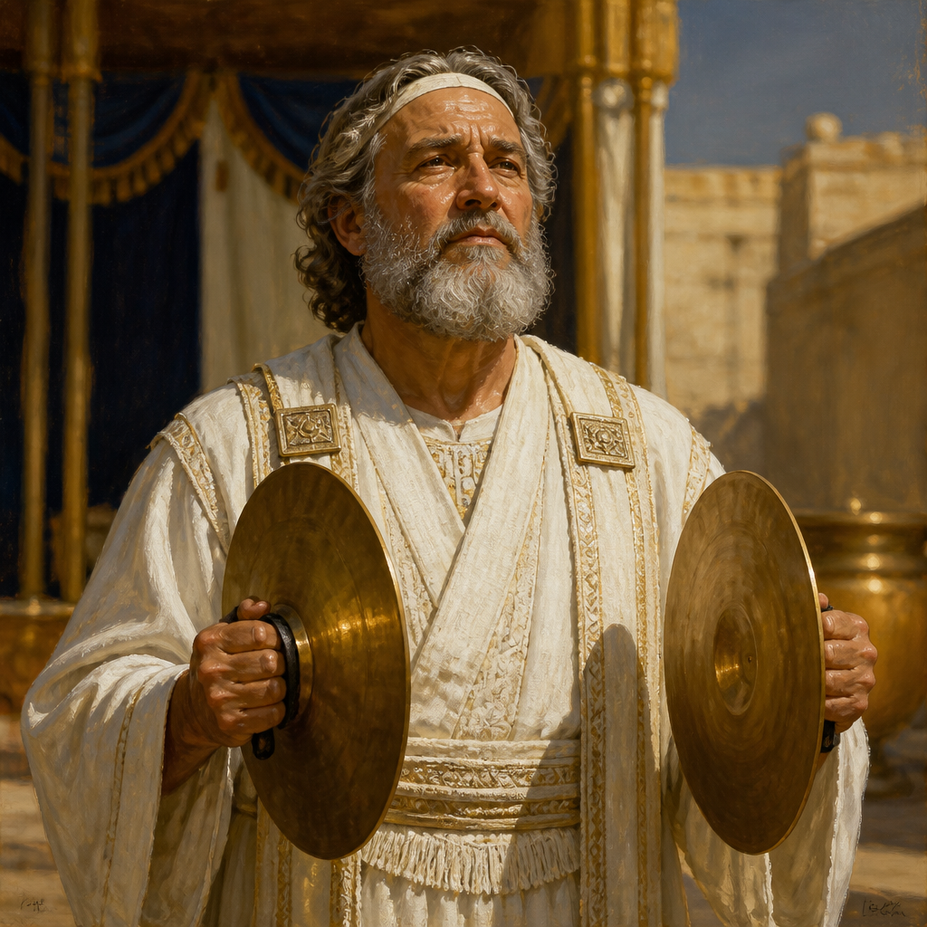 Oil-painting style portrait of Heman the Singer, Levite singer and king's seer who led the Temple music under King David