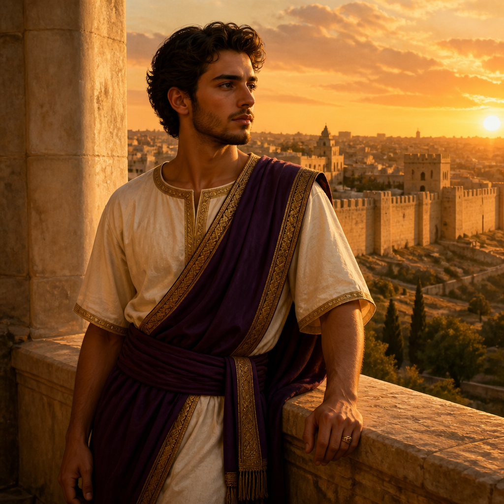 Oil-painting style portrait of Ibhar, Son of King David born in Jerusalem