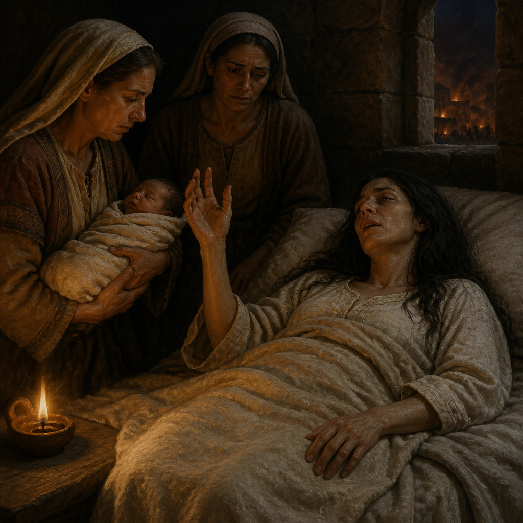 Oil-painting style portrait of Ichabod, Son of Phinehas whose name symbolized the departure of God's glory from Israel