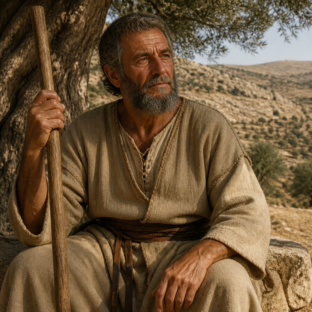 Oil-painting style portrait of Ikkesh, Father of Ira the Tekoite, one of David's mighty men