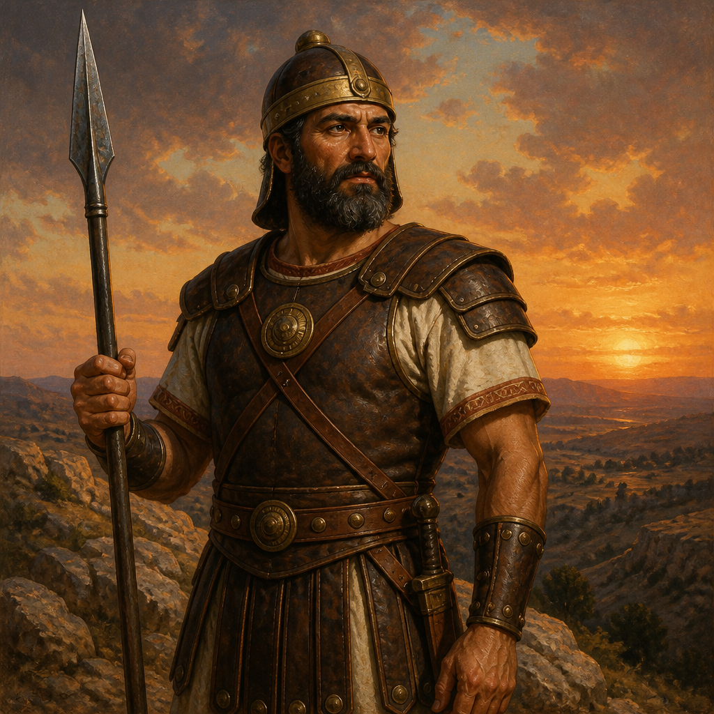 Oil-painting style portrait of Ira son of Ikkesh the Tekoite, Military commander of King David's sixth monthly division of 24,000 men