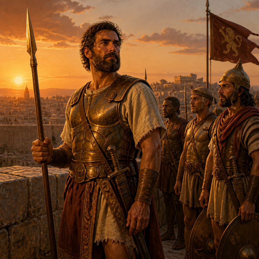Oil-painting style scene of Ira the Ithrite, figures from the Bible