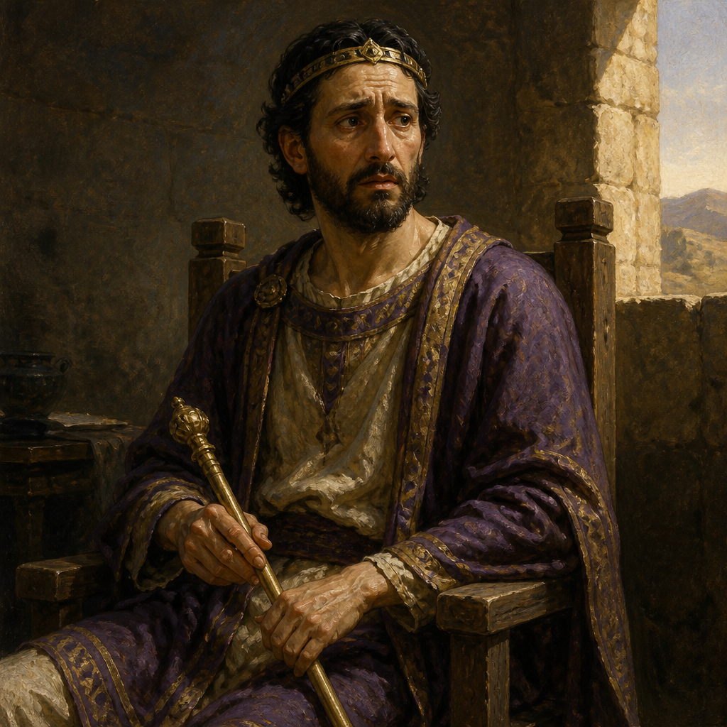 Oil-painting style portrait of Ish-bosheth, King of Israel who succeeded Saul and fought a civil war against David