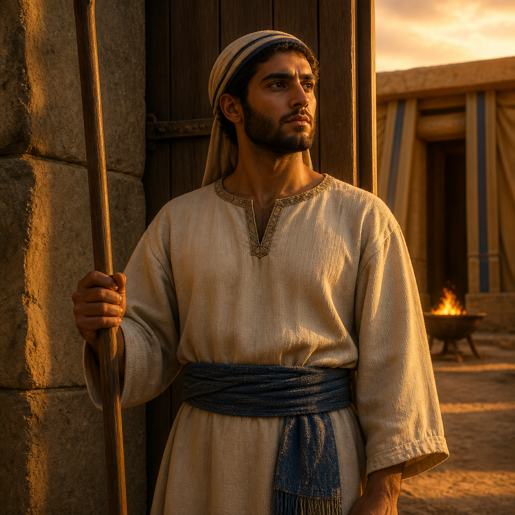 Oil-painting style portrait of Issachar, Son of Obed-edom, Levite gatekeeper and seventh son of Obed-edom mentioned in the records of King David
