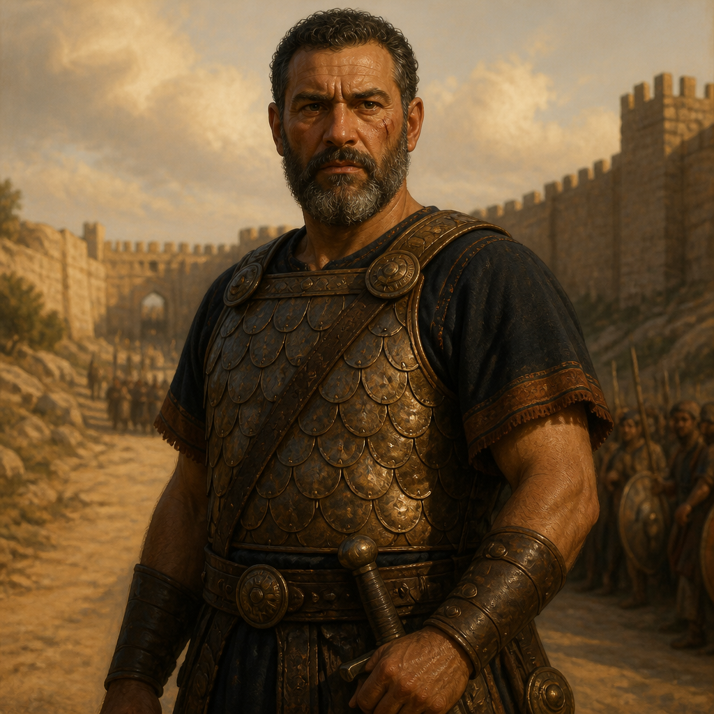 Oil-painting style portrait of Ittai the Gittite, Philistine commander who remained loyal to David during Absalom's rebellion