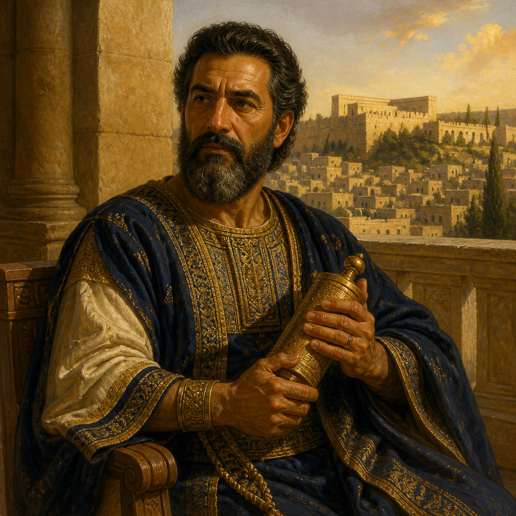 Oil-painting style portrait of Jerimoth, Son of David, Son of David and father of Mahalath, the wife of King Rehoboam