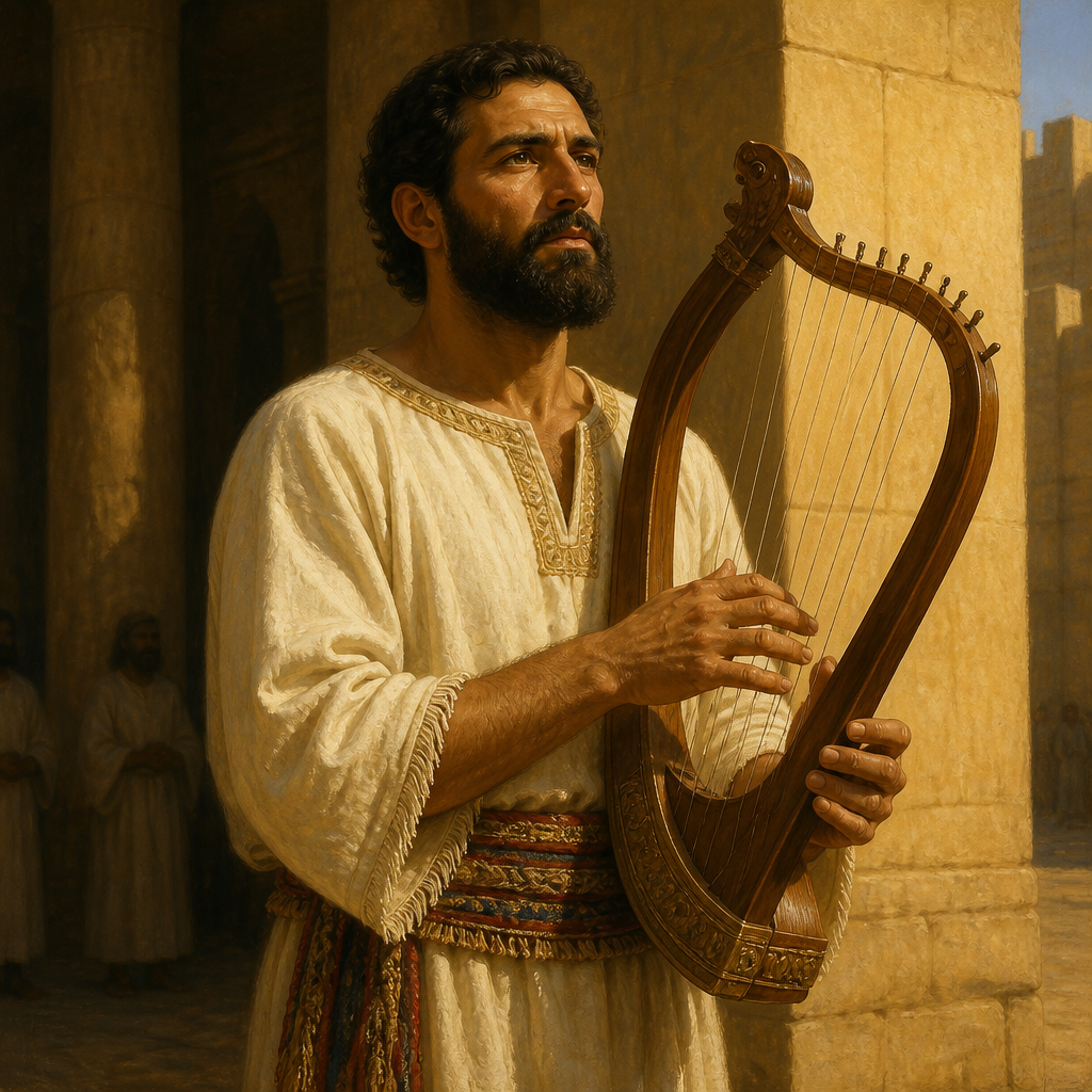 Oil-painting style portrait of Jeshaiah, Levite of the United Monarchy, Levite musician who led the eighth division of singers under King David