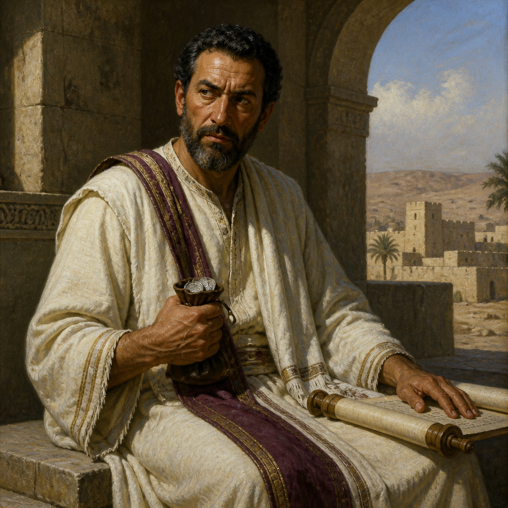 Oil-painting style portrait of Joel, Son of Samuel, Son of Samuel whose corruption as a judge led Israel to demand a king