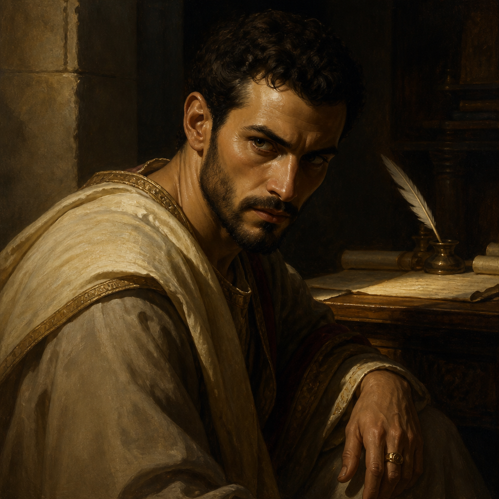 Oil-painting style portrait of Jonadab, Son of Shimeah, Nephew of David who gave Amnon the advice to trap Tamar