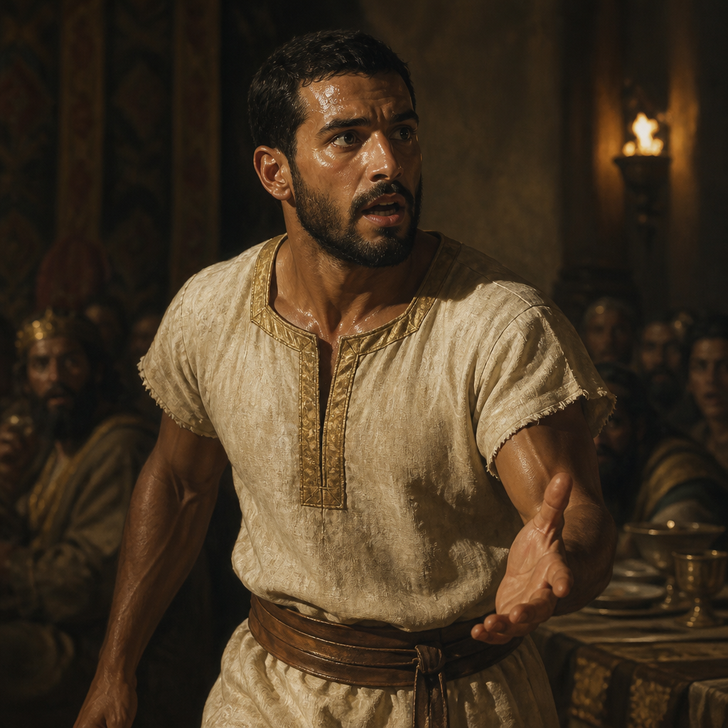 Oil-painting style portrait of Jonathan, Son of Abiathar the Priest, Priestly courier who carried vital intelligence to King David during the rebellions of Absalom and Adonijah