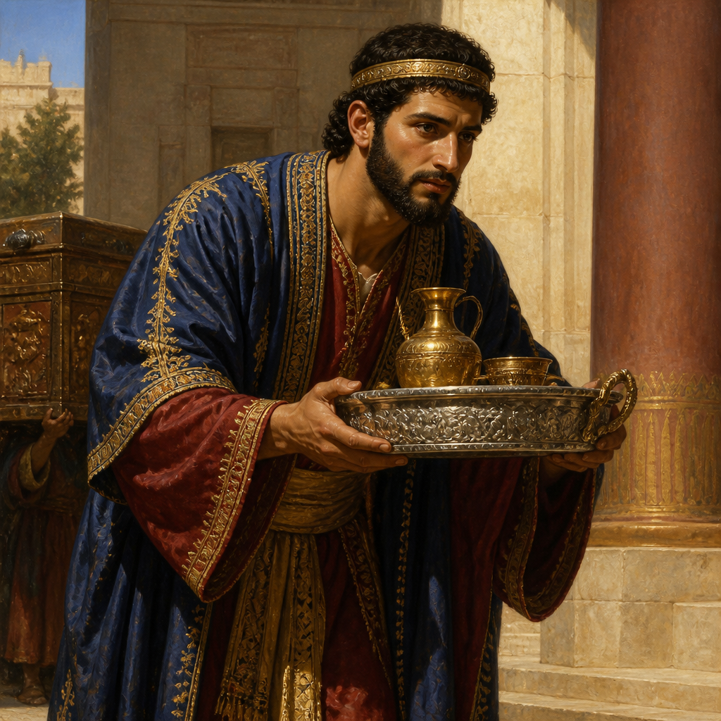 Oil-painting style portrait of Joram, Son of Toi, Prince of Hamath who brought tribute to King David after the defeat of Hadadezer