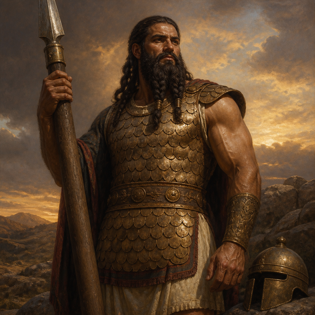 Oil-painting style portrait of Lahmi, Brother of Goliath who was killed by Elhanan