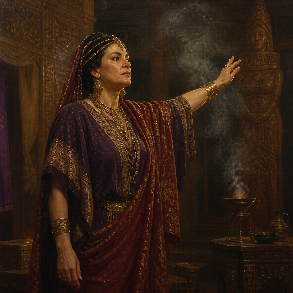 Oil-painting style portrait of Maacah, Queen Mother of Judah, Queen mother who was deposed for making an Asherah pole