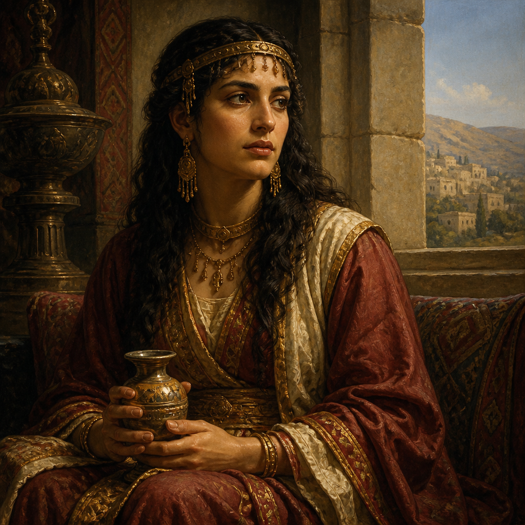 Oil-painting style portrait of Maacah, Daughter of King Talmai, Mother of Absalom and daughter of the King of Geshur