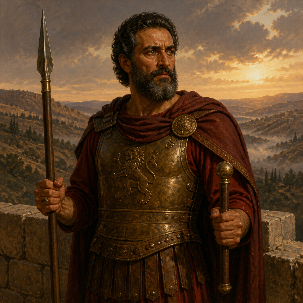 Oil-painting style portrait of Maharai, Mighty man of David and commander of the tenth monthly military division