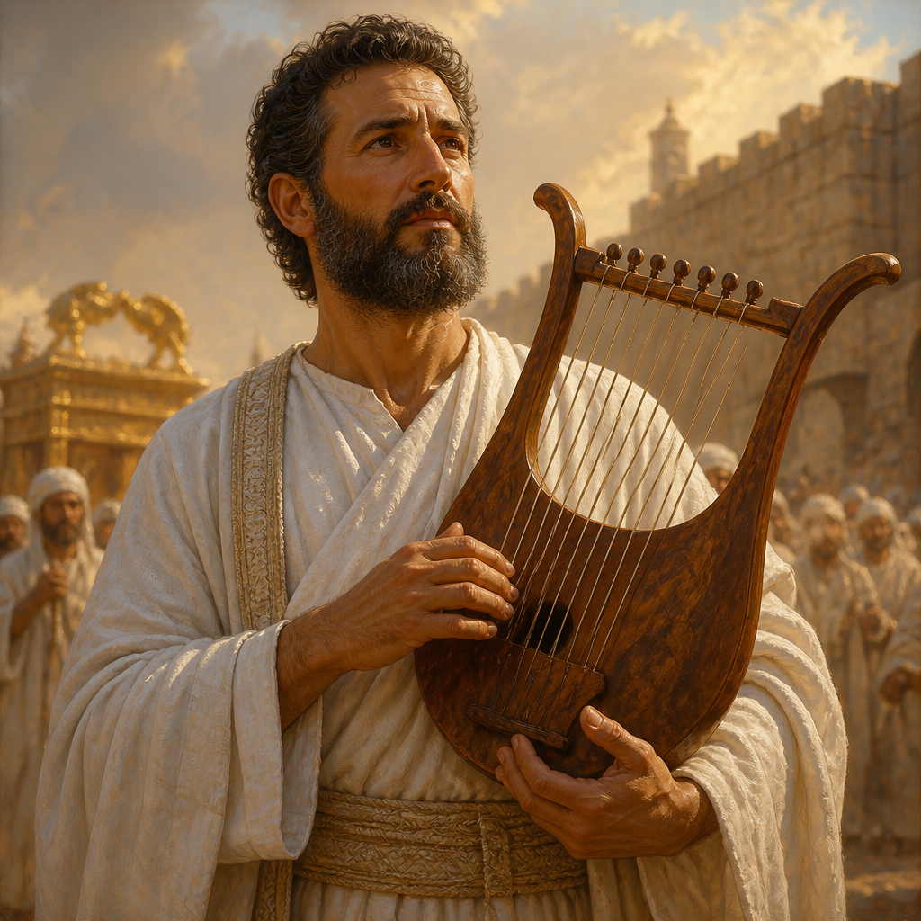 Oil-painting style portrait of Mattithiah, Levite of the United Monarchy, Levite musician who played the lyre during the transport of the Ark of the Covenant