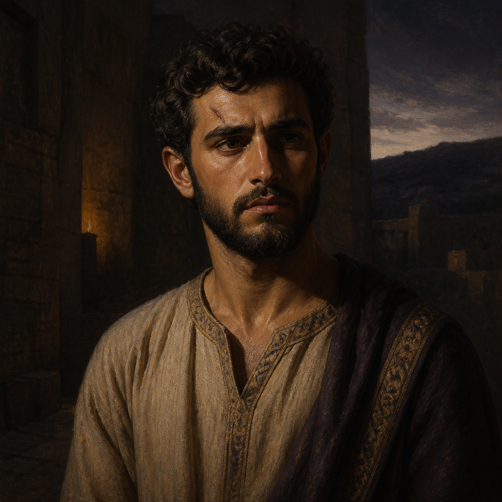 Oil-painting style portrait of Mephibosheth, Son of Saul and Rizpah, Son of Saul and Rizpah executed to atone for Saul's crimes against the Gibeonites
