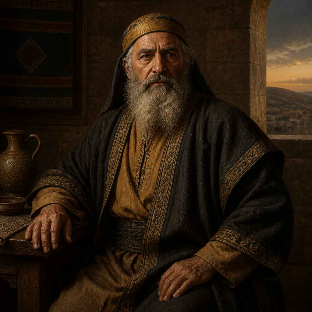 Oil-painting style portrait of Nahash, Parent of Shobi, Ammonite father of Shobi who assisted King David