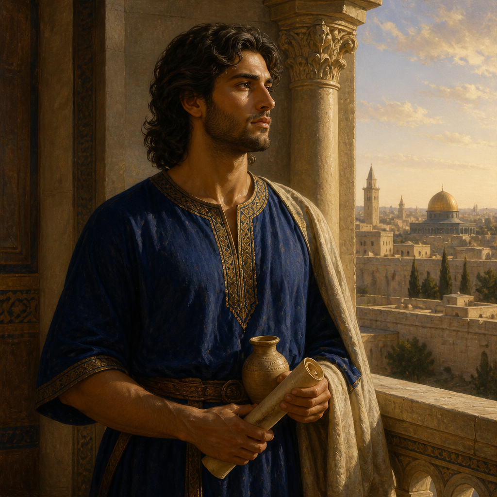 Oil-painting style portrait of Nathan, Son of David, son of David and Bathsheba who appears in the genealogy of Jesus in the Gospel of Luke