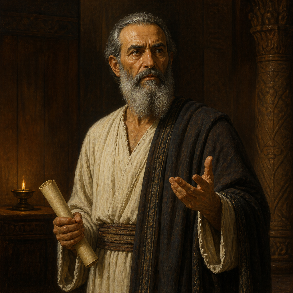 Oil-painting style portrait of Nathan the Prophet, Prophet who confronted King David about Bathsheba and delivered the Davidic Covenant