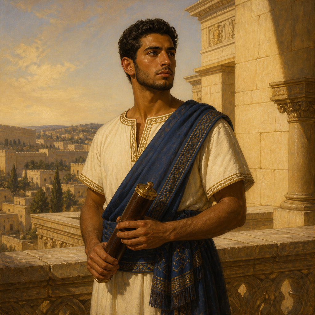 Oil-painting style portrait of Nepheg, Son of David, Son of King David born in Jerusalem