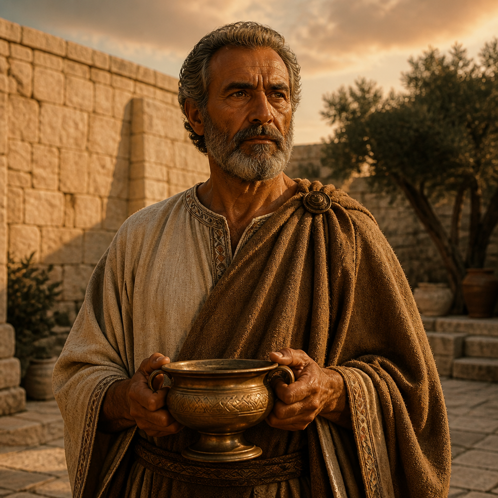 Oil-painting style portrait of Ner, Father of Abner and uncle of King Saul who dedicated spoils to the house of God