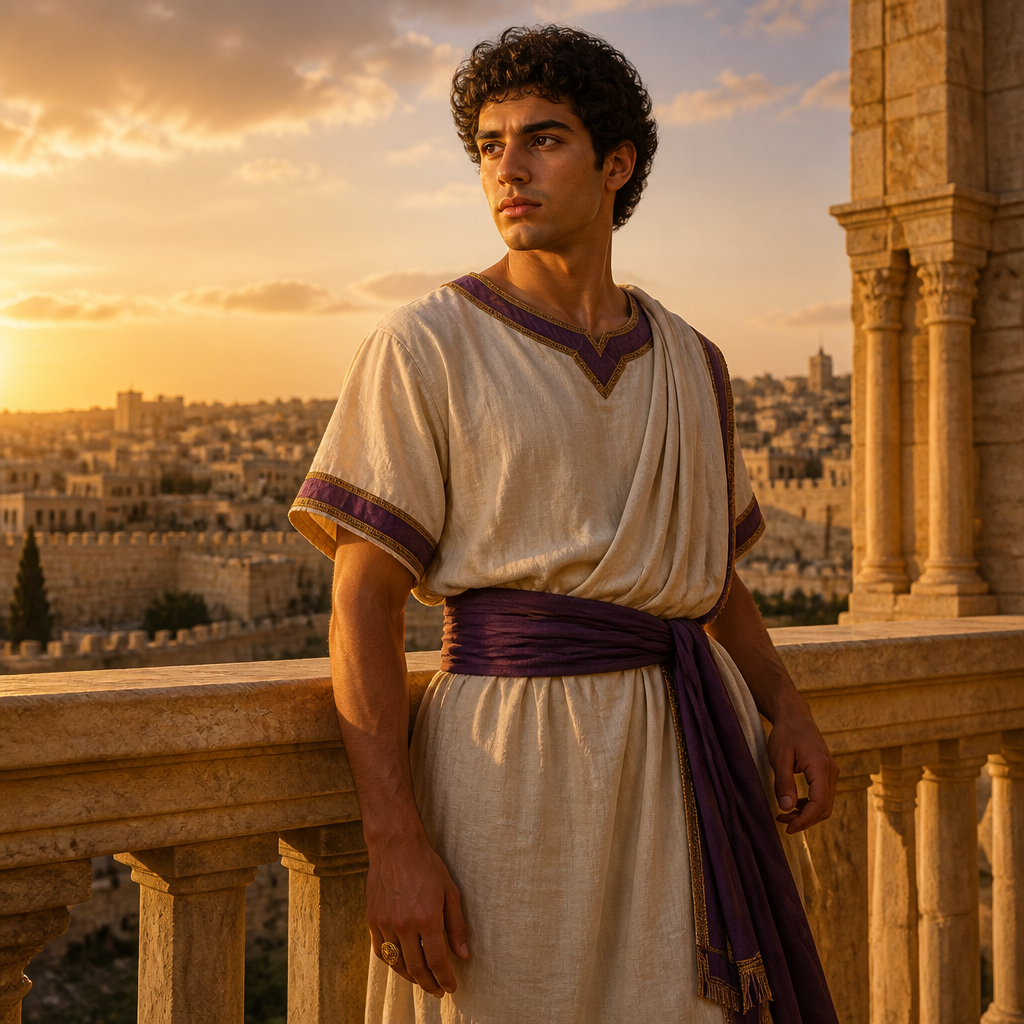 Oil-painting style portrait of Nogah, Son of King David born in Jerusalem