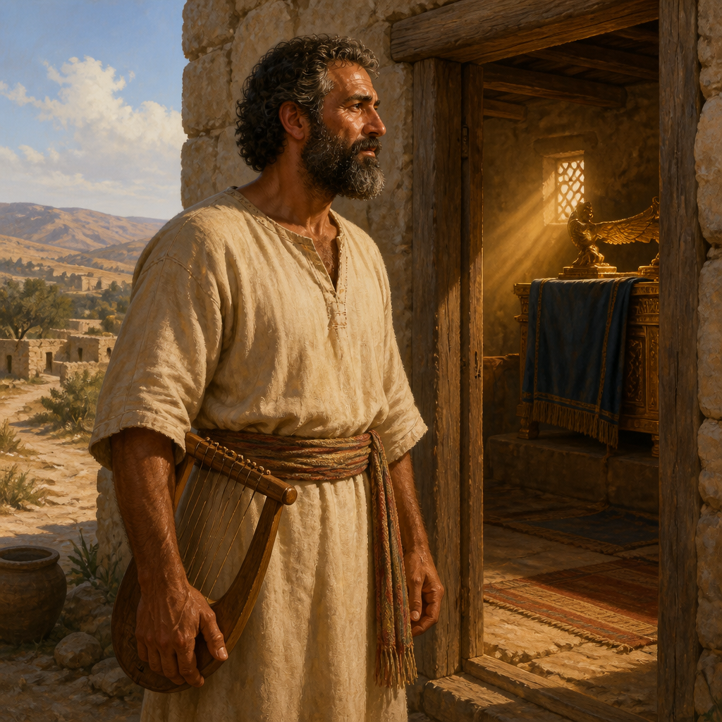 Oil-painting style portrait of Obed-edom, Levite who hosted the Ark of the Covenant and was blessed by God