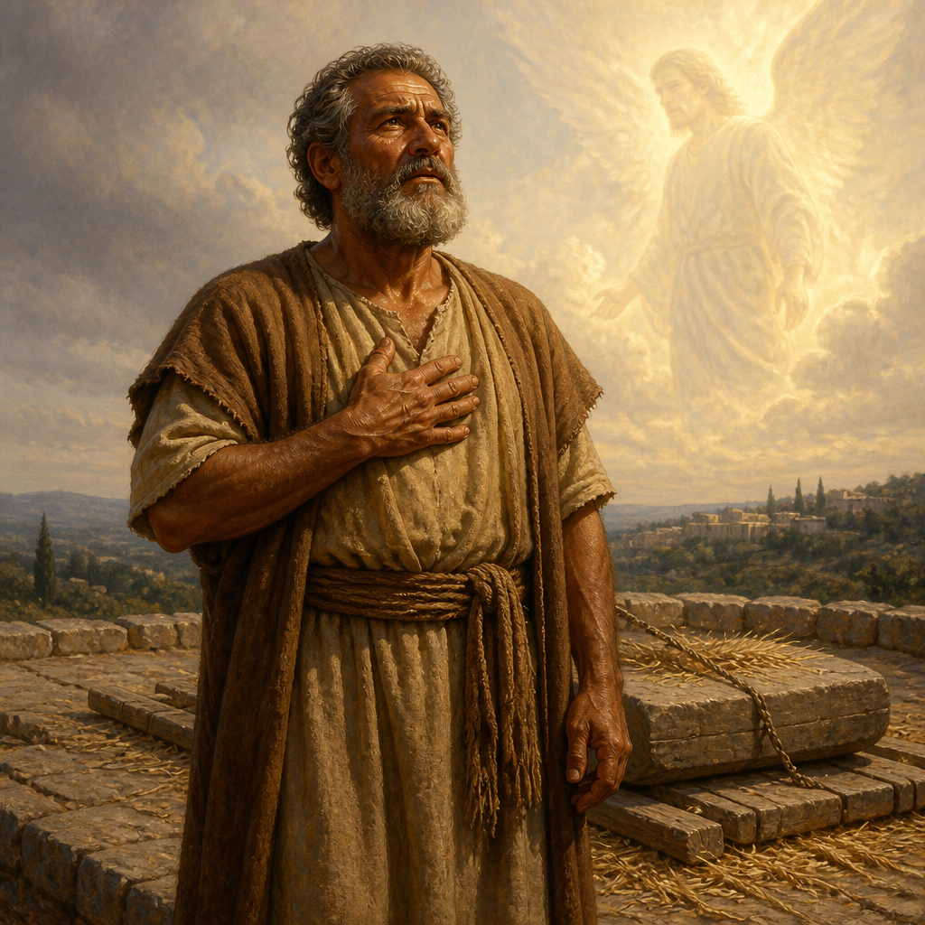 Oil-painting style portrait of Ornan, Jebusite landowner who sold his threshing floor to King David as the site for the Temple