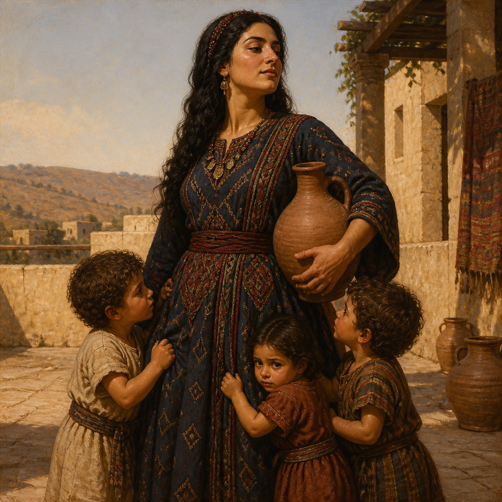 Oil-painting style portrait of Peninnah, Wife of Elkanah who rivaled and provoked the barren Hannah