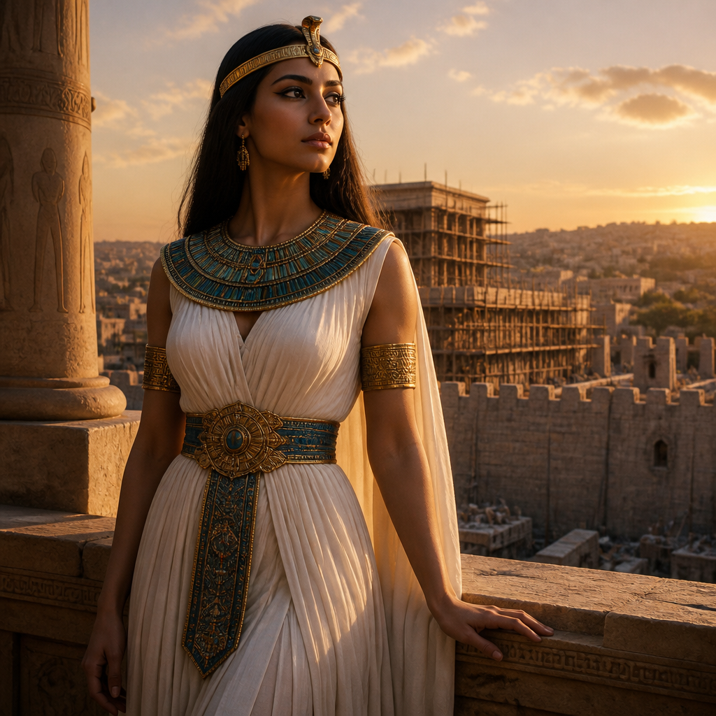Oil-painting style portrait of Pharaoh's Daughter, Wife of Solomon, Egyptian princess whose marriage to King Solomon formed a major political alliance