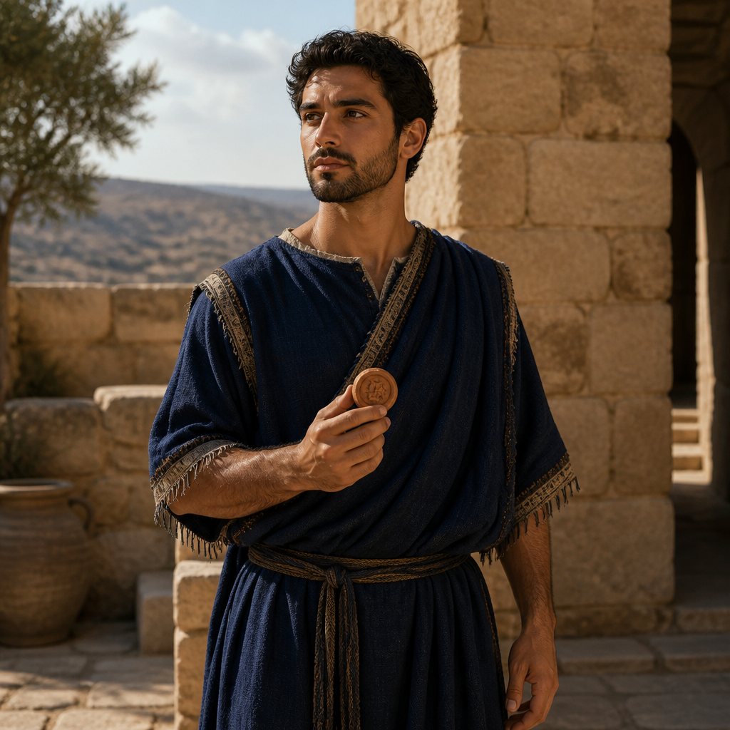 Oil-painting style portrait of Pithon, Descendant of King Saul and son of Micah listed in the genealogies of Chronicles