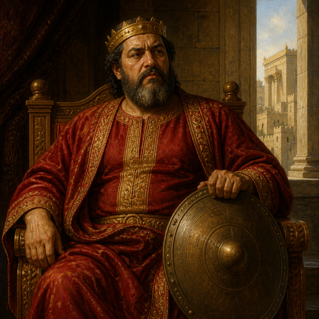 Oil-painting style portrait of Rehoboam, King of Judah who presided over the division of the United Monarchy