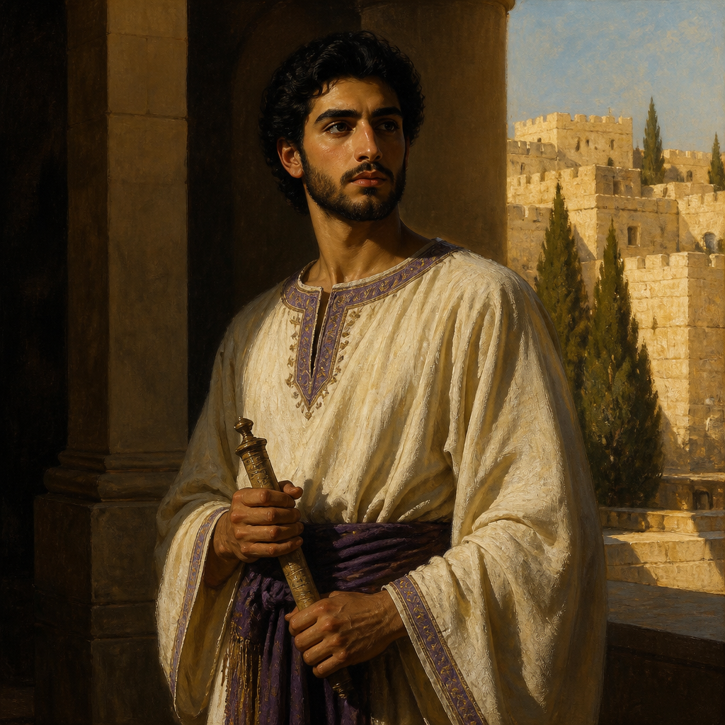 Oil-painting style portrait of Shammua, Son of David, Son of King David and Bathsheba born in Jerusalem