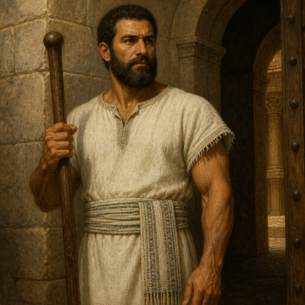 Oil-painting style portrait of Shemaiah, Son of Obed-edom, Firstborn son of Obed-edom whose descendants were strong and capable gatekeepers of the sanctuary