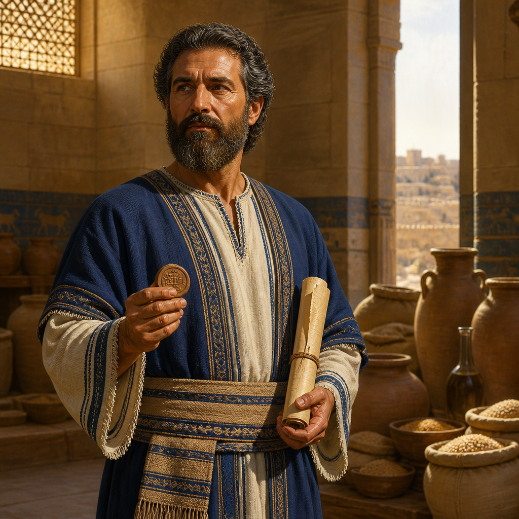 Oil-painting style portrait of Shimei, son of Ela, Governor of Benjamin under King Solomon who remained loyal to the Davidic line during Adonijah's rebellion