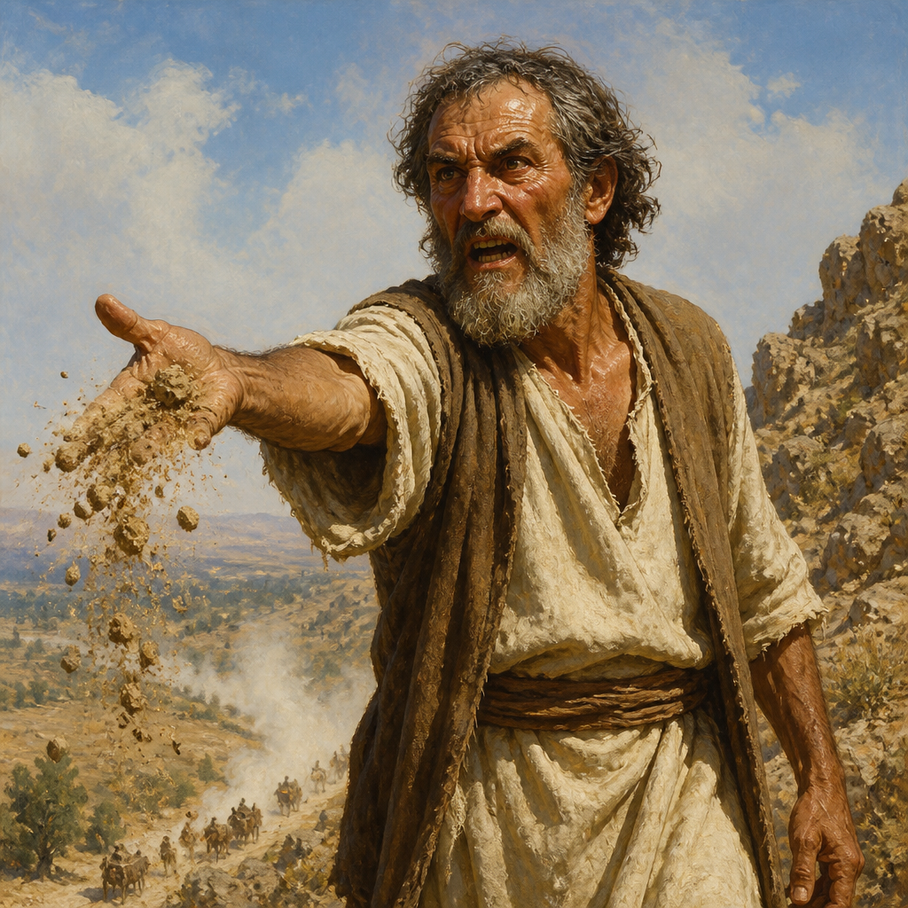 Oil-painting style portrait of Shimei, Son of Gera, Benjaminite who cursed King David during the rebellion of Absalom