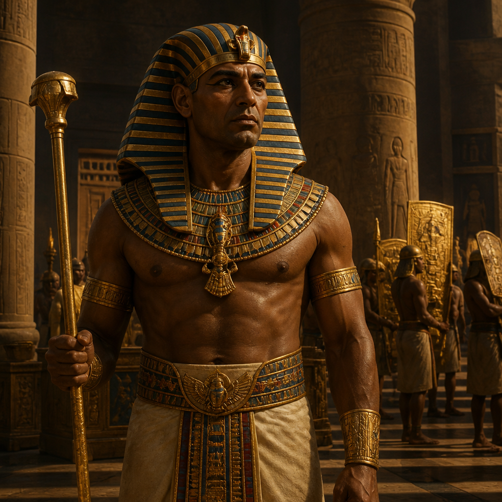 Oil-painting style portrait of Shishak, King of Egypt who plundered the Temple of Jerusalem and gave refuge to Jeroboam