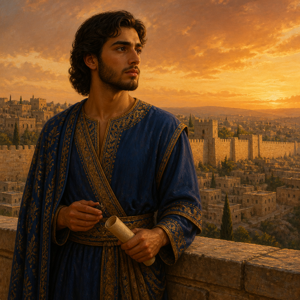 Oil-painting style portrait of Shobab, Son of David, Son of King David and Bathsheba born in Jerusalem