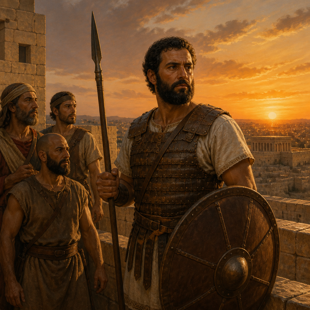 Oil-painting style scene of Son of Jashen, figures from the Bible