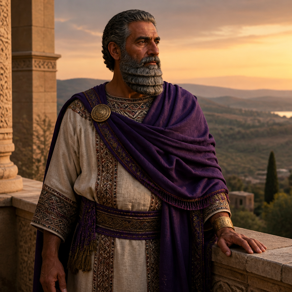 Oil-painting style portrait of Talmai, King of Geshur, King of Geshur and grandfather of Absalom who provided him refuge after the murder of Amnon
