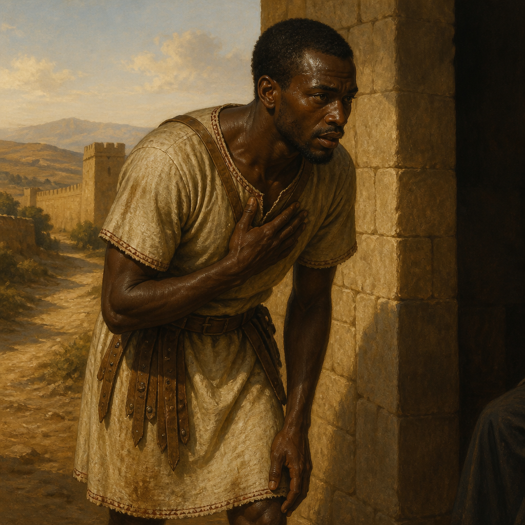 Oil-painting style portrait of The Cushite Messenger, Messenger who informed King David of the death of Absalom