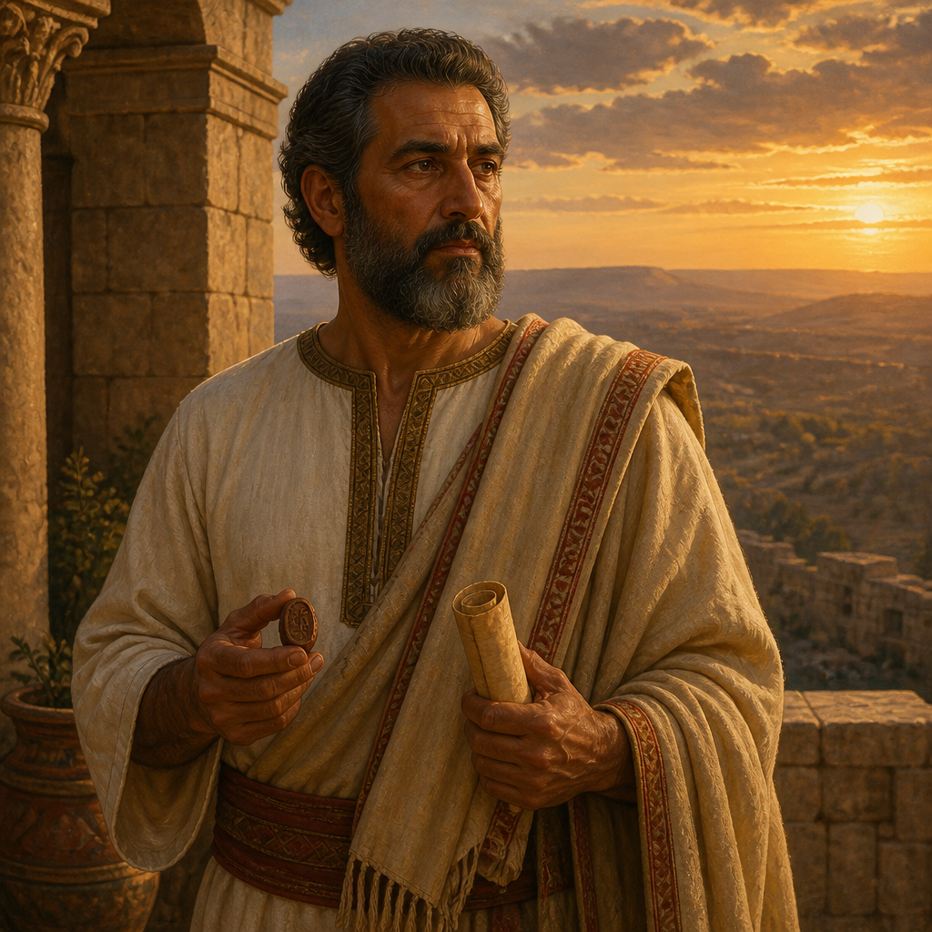 Oil-painting style portrait of Uri, Father of Geber, Father of Geber, one of King Solomon's twelve district governors