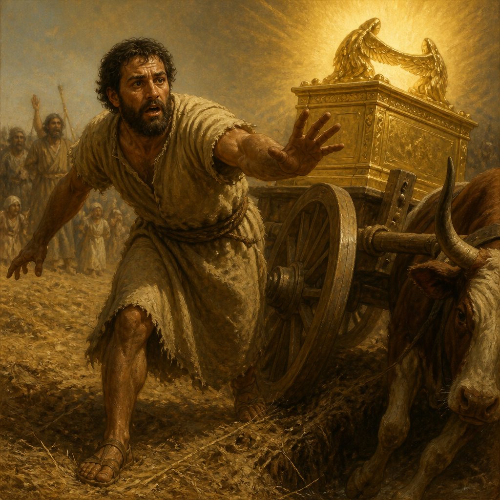 Oil-painting style portrait of Uzzah, Son of Abinadab, Son of Abinadab who died after touching the Ark of the Covenant