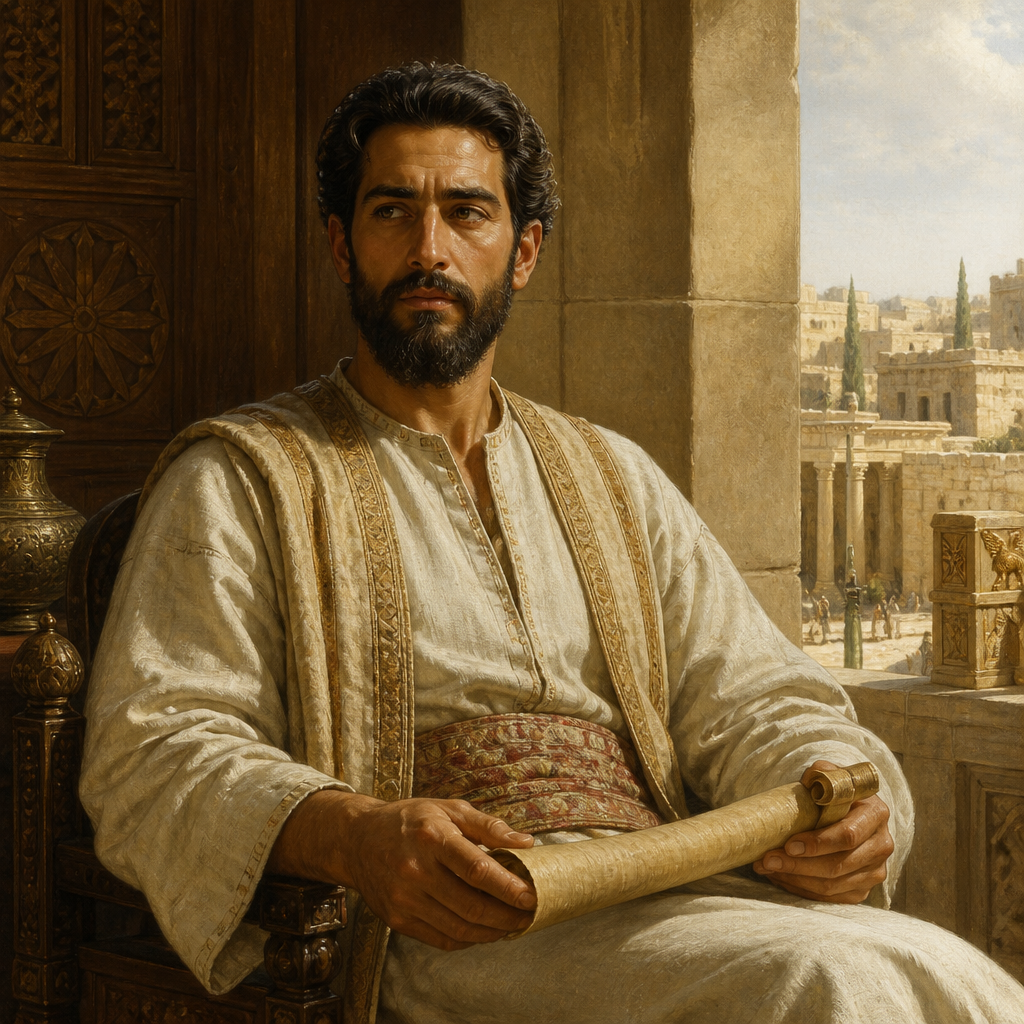 Oil-painting style portrait of Zabud, Priest and confidential adviser to King Solomon