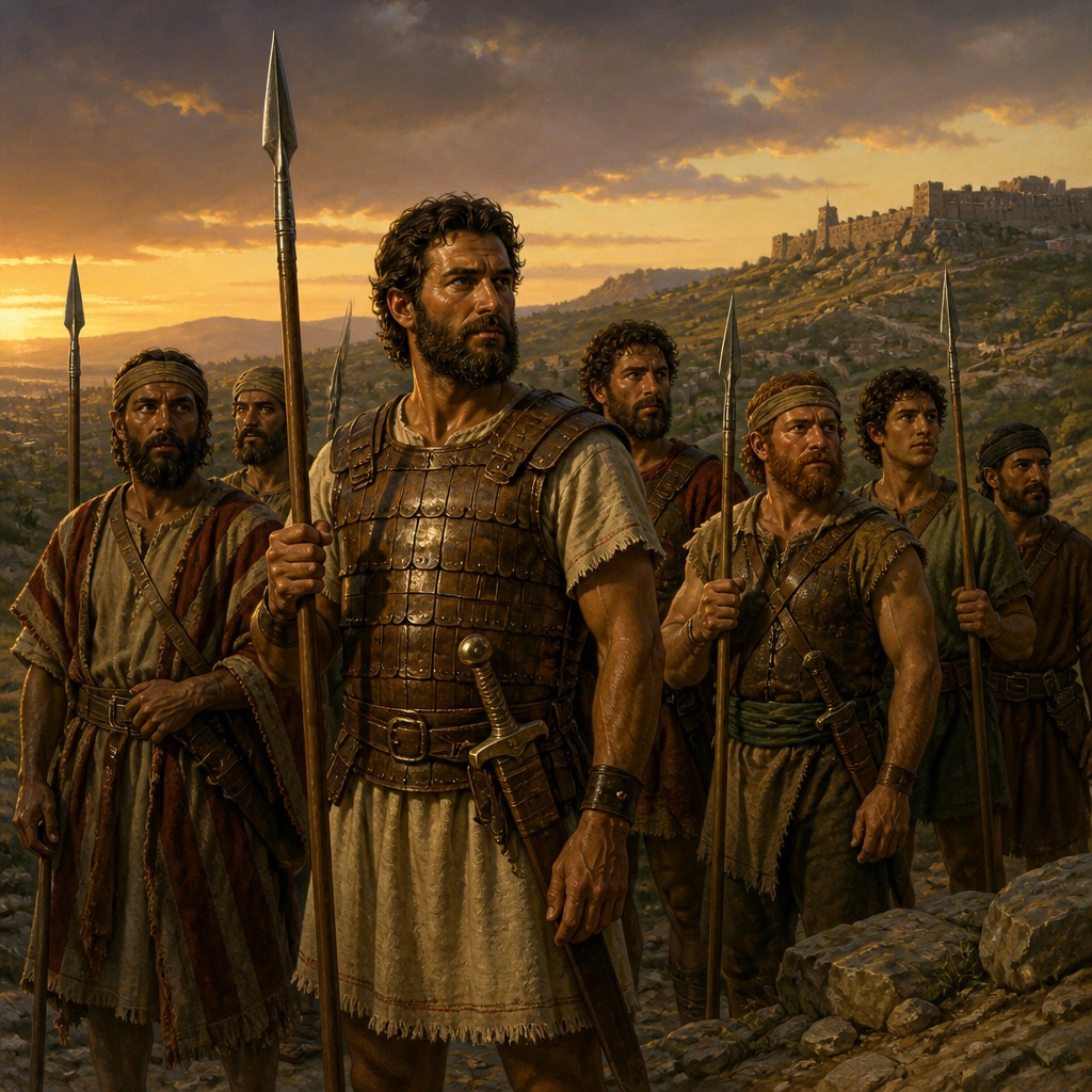 Oil-painting style scene of Zalmon, figures from the Bible