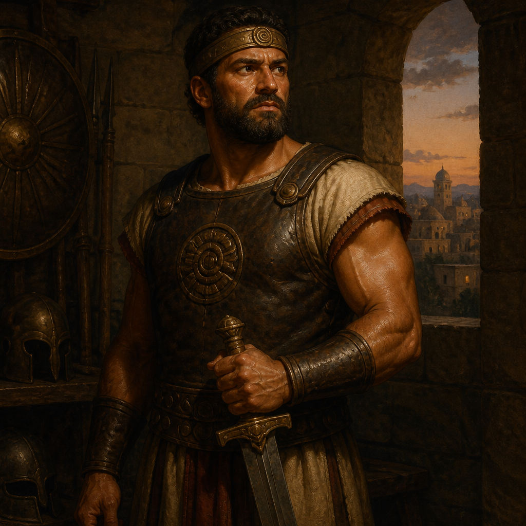 Oil-painting style portrait of Zelek, Ammonite warrior who became one of King David's Mighty Men